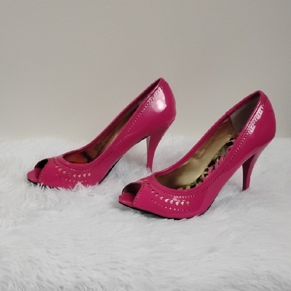 Betsey Johnson Betseyville Pink Peep-Toe Retro Pinup  Feminine Coquette Girl - Picture 3 of 16